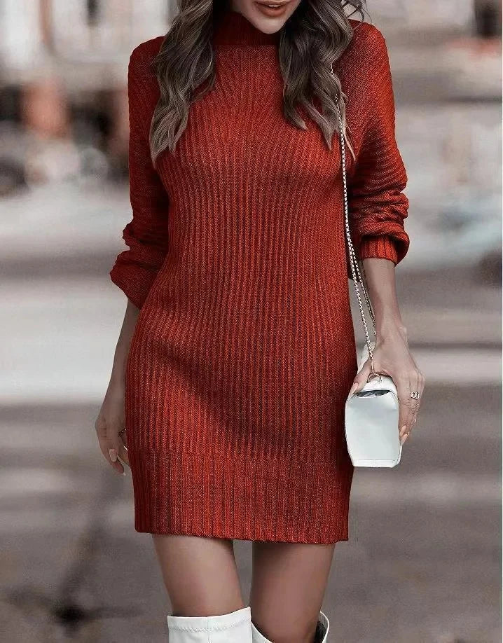 Elegant Women's Knitted Long Sleeve  Dress
